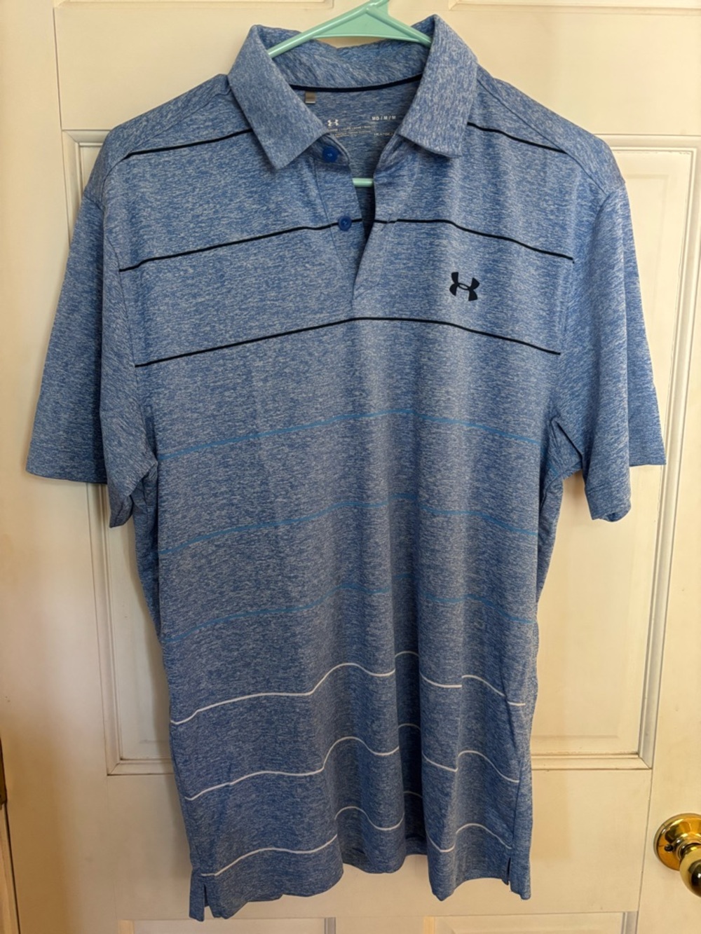 Under Armour Men’s Heathered Light Blue Polo with Subtle Stripe